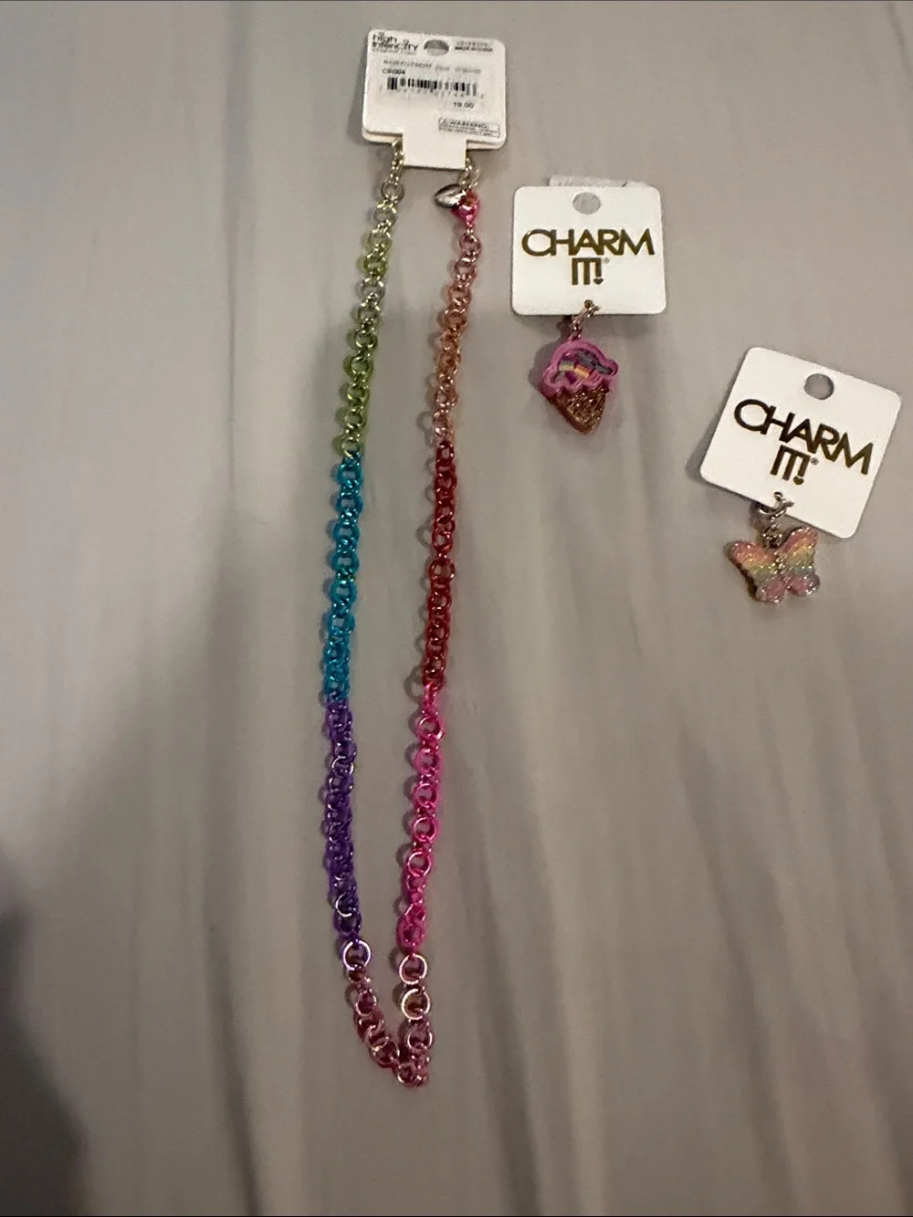 Kids Rainbow Chain Necklace with Ice Cream & Butterfly Charms